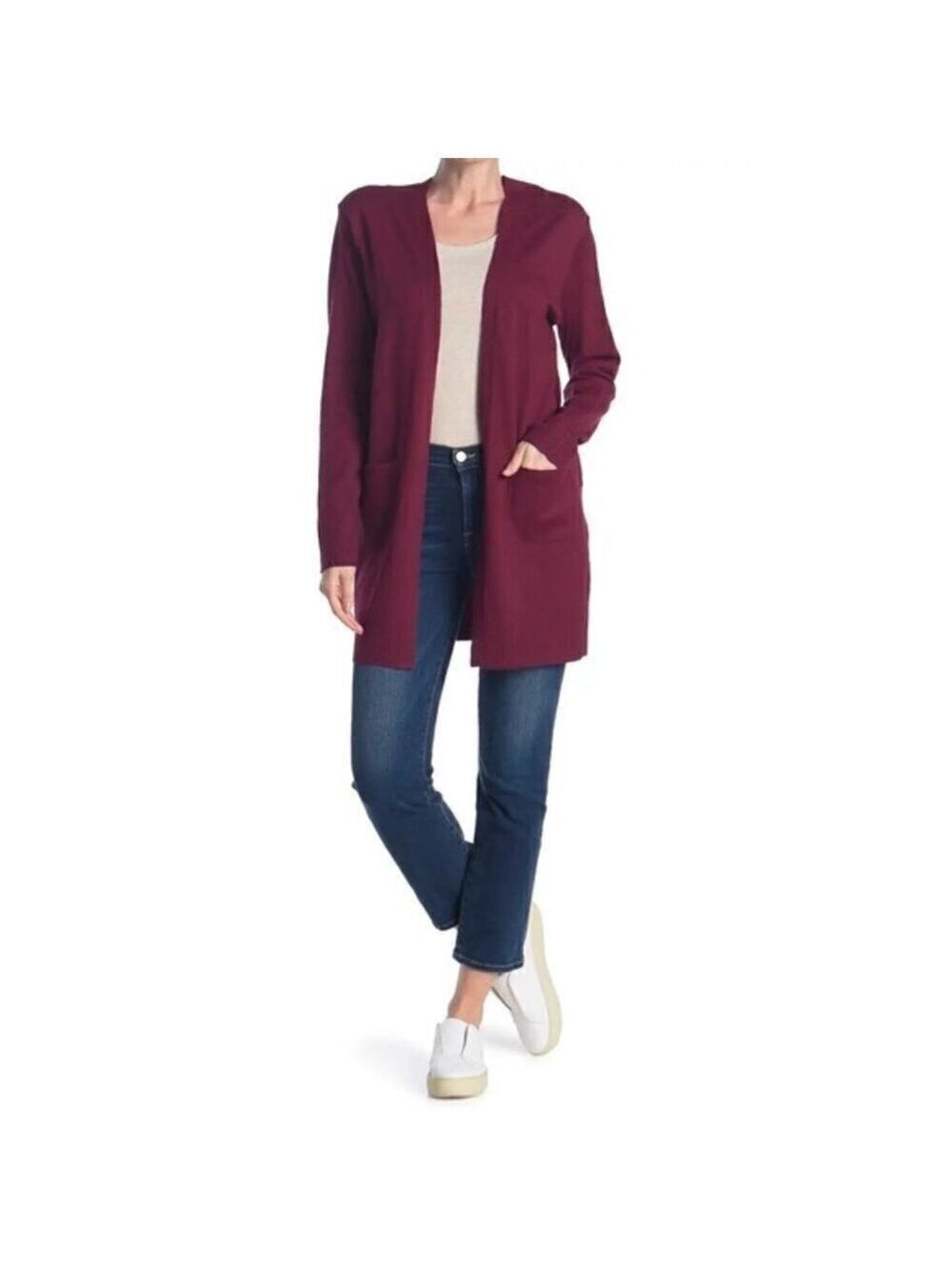 𝅺SWEET Romeo BNWOT Burgundy Cardan Open Front Sweater Xsmall New Pockets